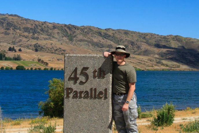 Jamie at the 45th Parallel (South) - New Zealand