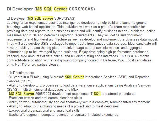 BI Developer job posting