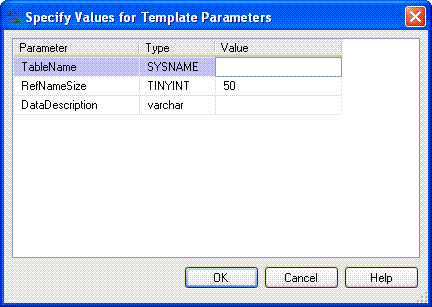 Template dialogue for populating reference data