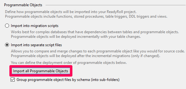 ReadyRoll import programmable objects
