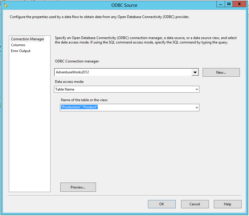 ODBC Source - Connection Manager