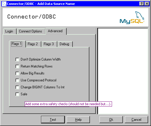 ODBC Flags dialogue