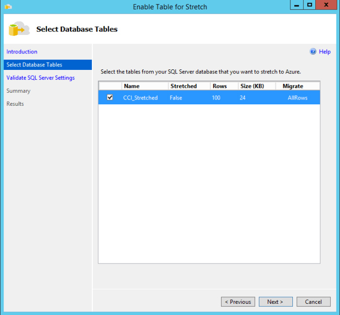 Enable Stretching CCI - Table List