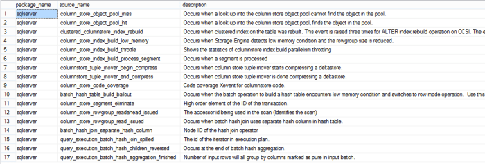 Extended Events & Batch Mode for Columnstore