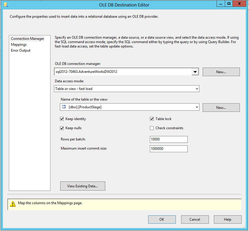 OLE DB Destination - Connection Manager