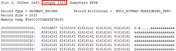 The record length is now 2025 bytes The record length is now 2025 bytes