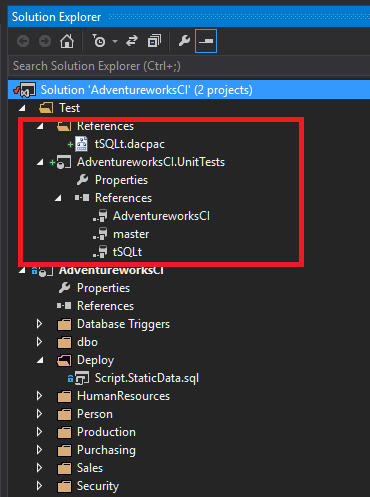add db reference to tSQLt dacpac