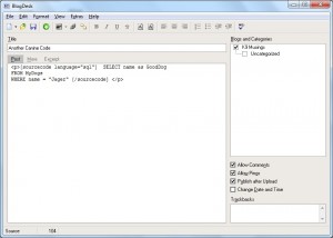 Inserting Code 1 BlogDesk insering sourcecode