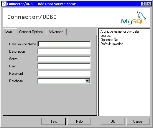 ODBC Connection basic login dialogue